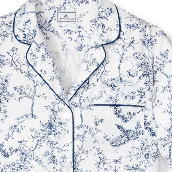 PETITE PLUME Women's Twill Long Sleeve Short Set in Timeless Toile NWT - Picture 4 of 10